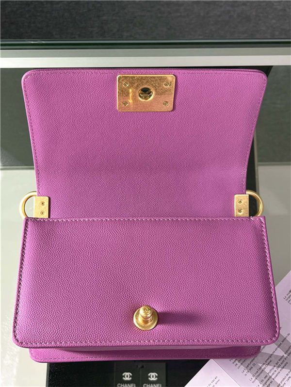 SMALL BOY Chanel HANDBAG Grained Calfskin Purple Matt-Gold Metal High