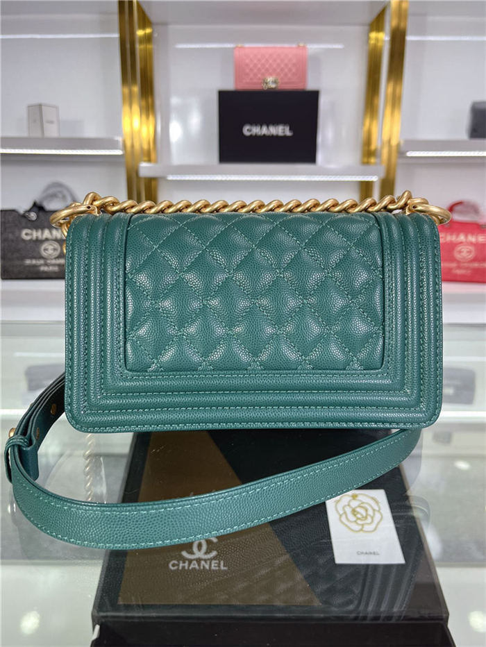 SMALL BOY Chanel HANDBAG Grained Calfskin Green Matt-Gold Metal High