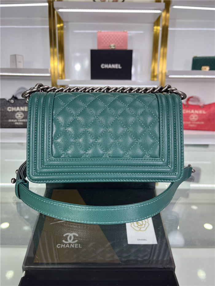 SMALL BOY Chanel HANDBAG Grained Calfskin Green Anti-Silver Metal High