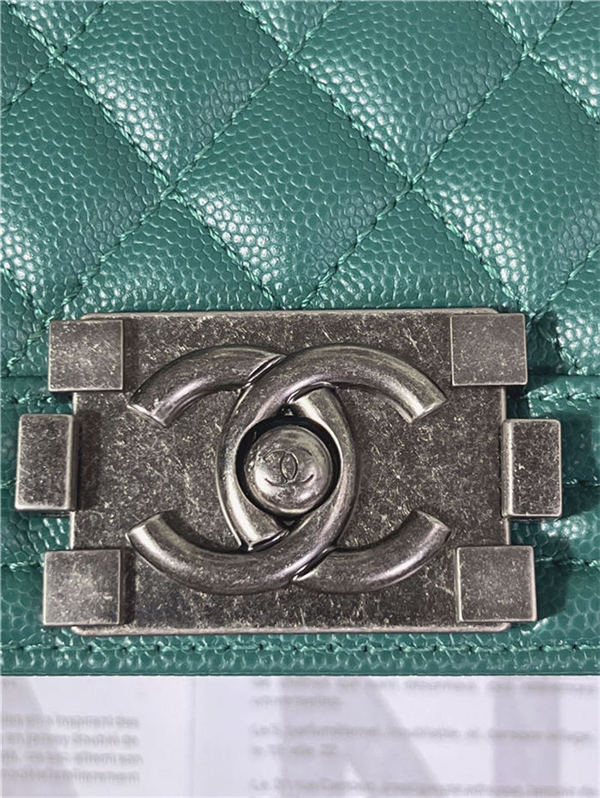 SMALL BOY Chanel HANDBAG Grained Calfskin Green Anti-Silver Metal High