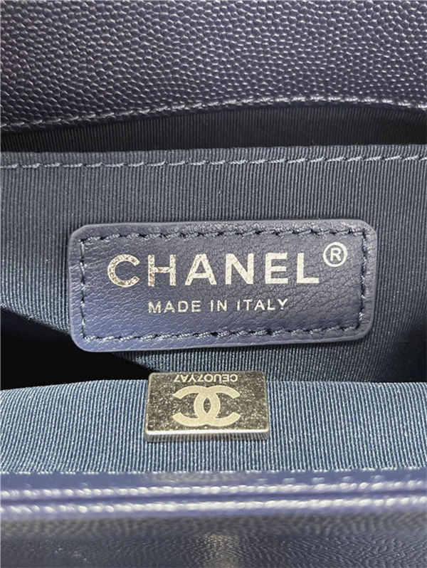 SMALL BOY Chanel HANDBAG Grained Calfskin Navy Blue Anti-Silver Metal High