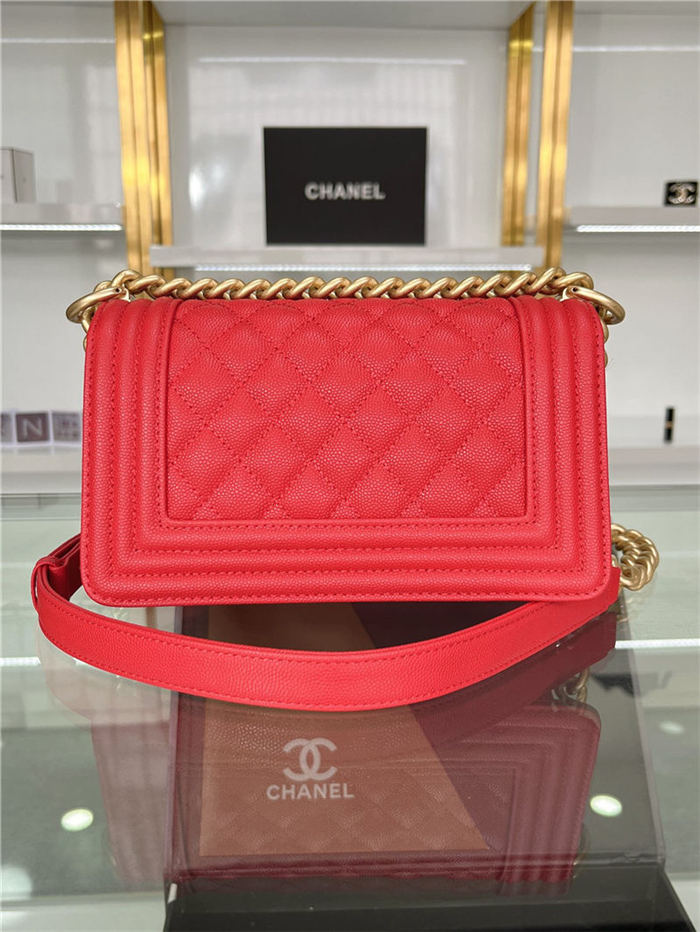 SMALL BOY Chanel HANDBAG Grained Calfskin Red Matt-Gold Metal High