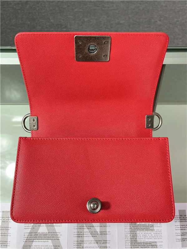 SMALL BOY Chanel HANDBAG Grained Calfskin Red Anti-Silver Metal High