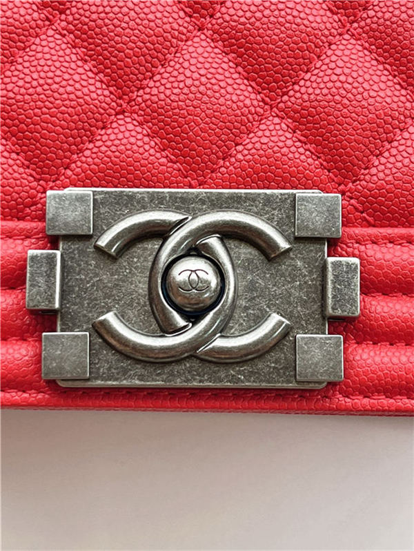 SMALL BOY Chanel HANDBAG Grained Calfskin Red Anti-Silver Metal High