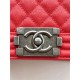 SMALL BOY Chanel HANDBAG Grained Calfskin Red Anti-Silver Metal High