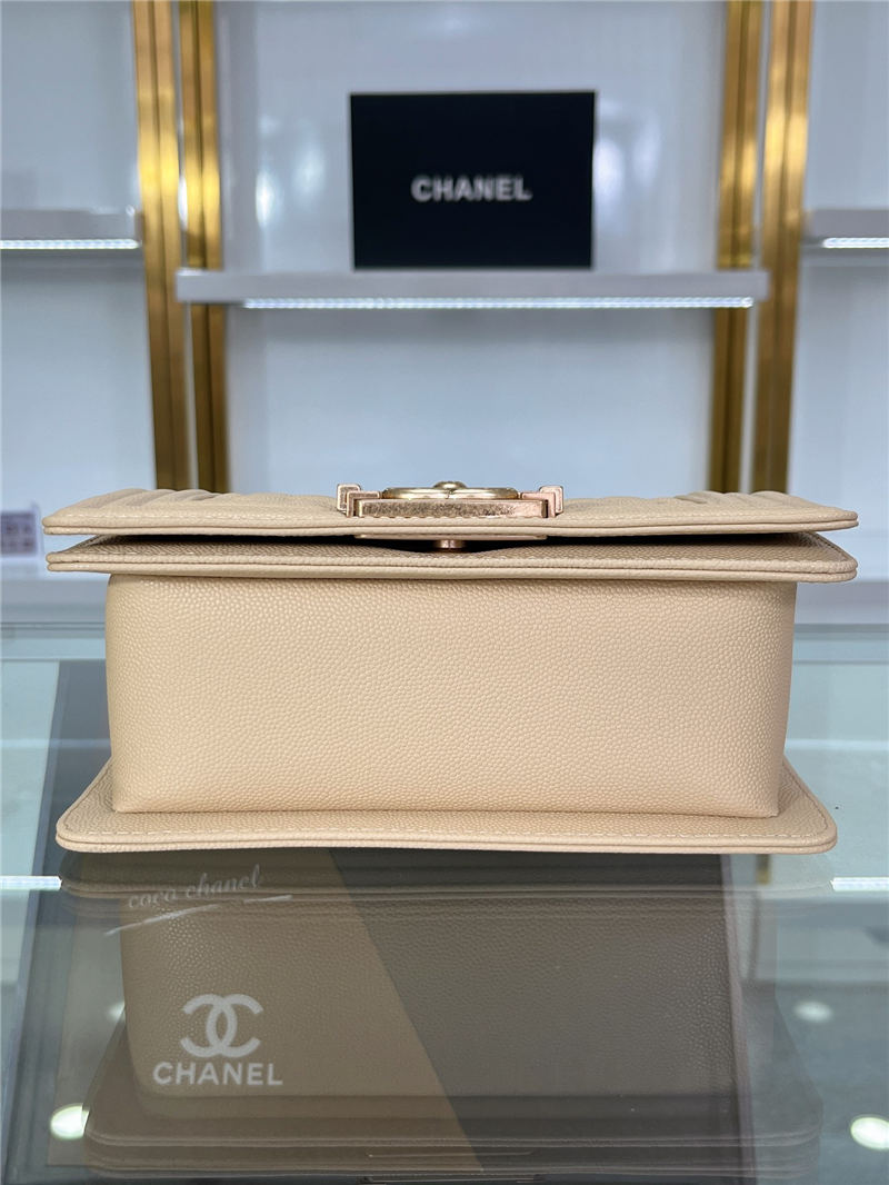 SMALL BOY Chanel HANDBAG Grained Calfskin Beige Matt-Gold Metal High