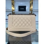 SMALL BOY Chanel HANDBAG Grained Calfskin Beige Anti-Silver Metal High