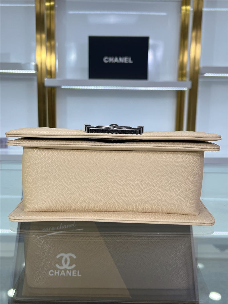 SMALL BOY Chanel HANDBAG Grained Calfskin Beige Anti-Silver Metal High