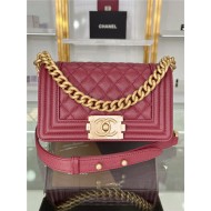 SMALL BOY Chanel HANDBAG Grained Calfskin Wine Matt-Gold Metal High