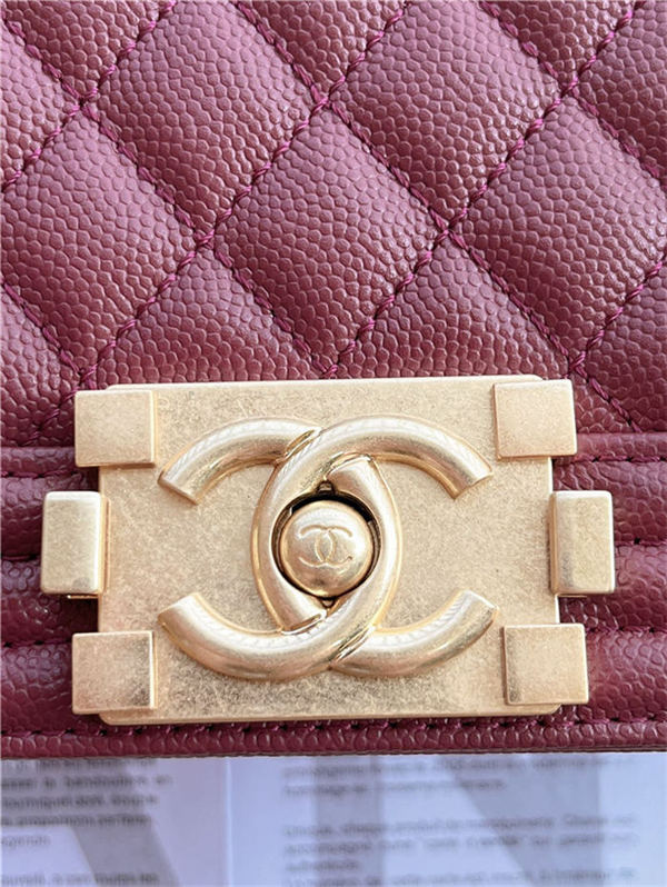 SMALL BOY Chanel HANDBAG Grained Calfskin Wine Matt-Gold Metal High