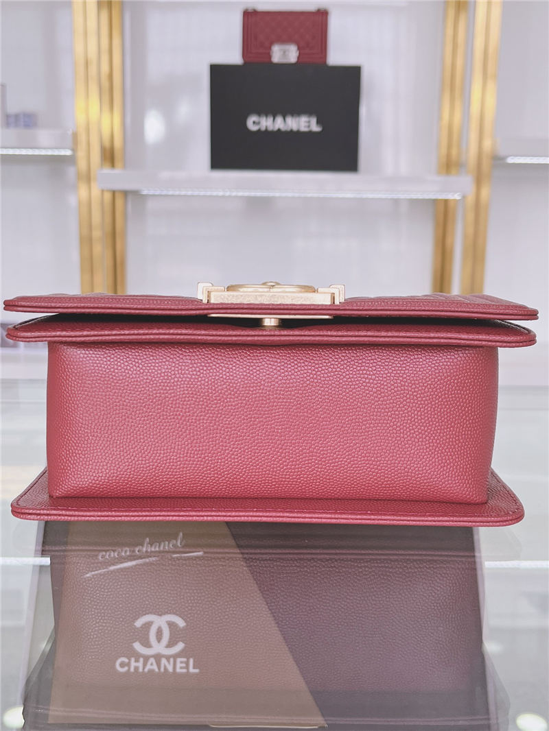 SMALL BOY Chanel HANDBAG Grained Calfskin Wine Matt-Gold Metal High