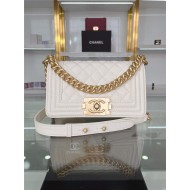 SMALL BOY Chanel HANDBAG Grained Calfskin White Matt-Gold Metal High