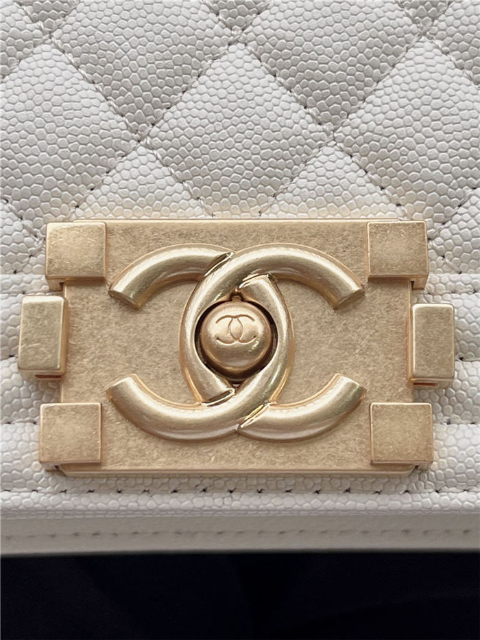 SMALL BOY Chanel HANDBAG Grained Calfskin White Matt-Gold Metal High