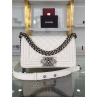 SMALL BOY Chanel HANDBAG Grained Calfskin White Anti-Silver Metal High