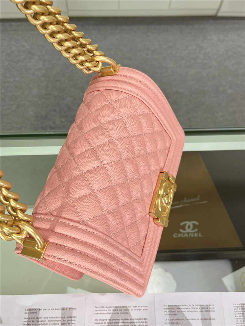 SMALL BOY Chanel HANDBAG Grained Calfskin Pink Matt-Gold Metal High