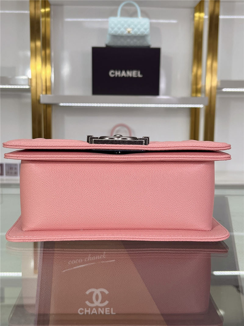 SMALL BOY Chanel HANDBAG Grained Calfskin Pink Anti-Silver Metal High