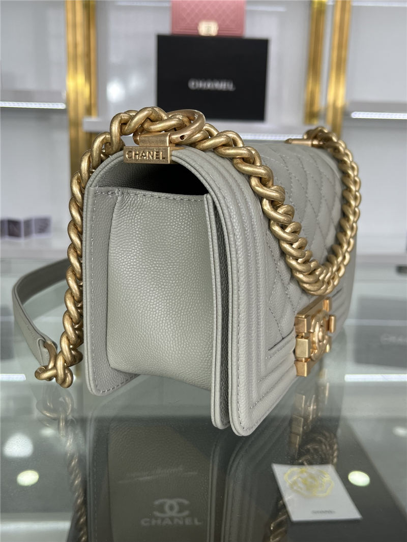 SMALL BOY Chanel HANDBAG Grained Calfskin Grey Matt-Gold Metal High