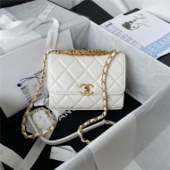 MINI FLAP BAG Lambskin, Strass & Gold-Tone Metal AS3239 White A