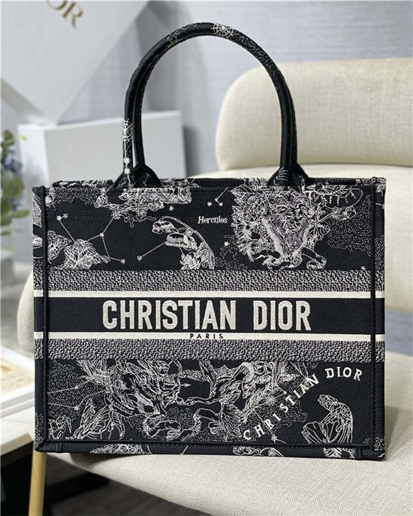 MEDIUM Dior BOOK TOTE Toile de Jouy Zodiac Embroidery Black High