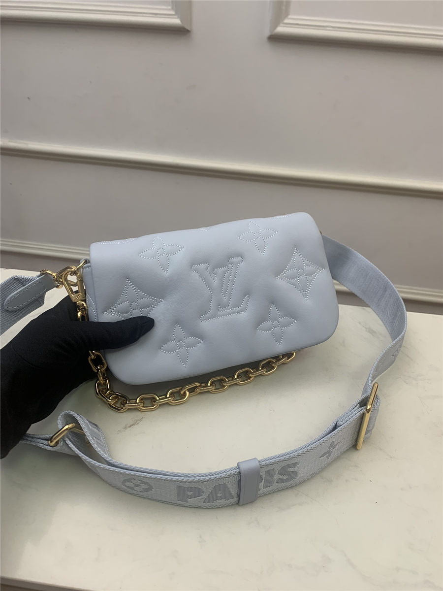 Louis Vuitton WALLET ON STRAP BUBBLEGRAM Monogram-embroidered, quilted calf leather Blue M51399 High