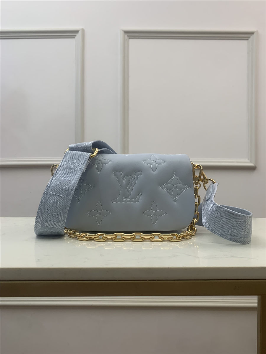 Louis Vuitton WALLET ON STRAP BUBBLEGRAM Monogram-embroidered, quilted calf leather Blue M51399 High