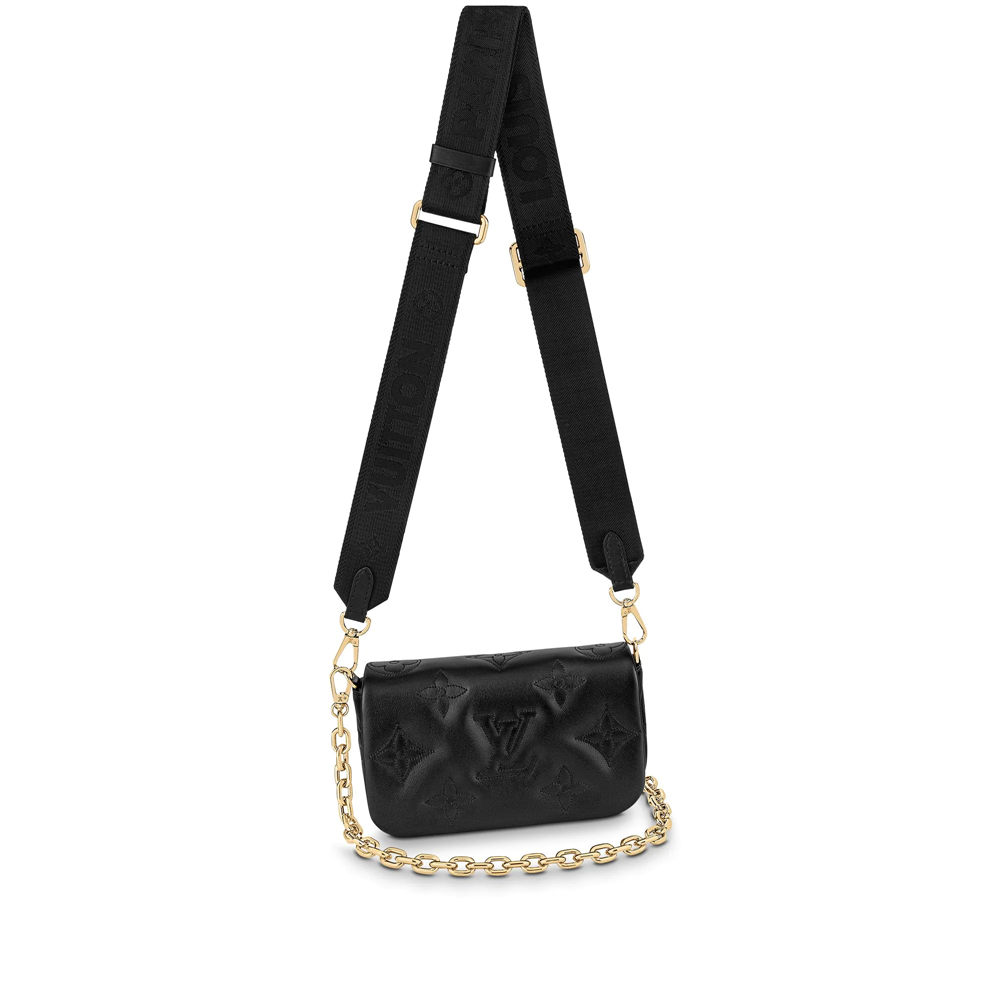 Louis Vuitton WALLET ON STRAP BUBBLEGRAM Monogram-embroidered, quilted calf leather Black M514398 High