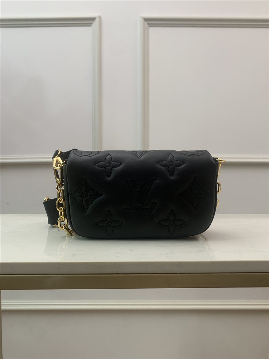 Louis Vuitton WALLET ON STRAP BUBBLEGRAM Monogram-embroidered, quilted calf leather Black M514398 High