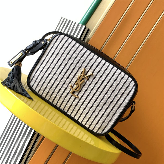 LOU CAMERA BAG IN STRIPED CANVAS AND LEATHER High