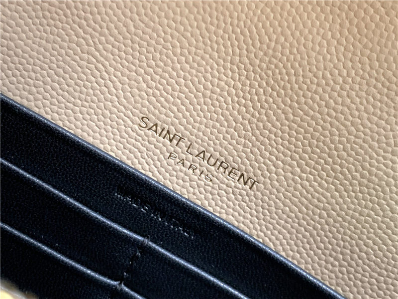 CASSANDRE SAINT LAURENT MATELASSÉ ENVELOPE CHAIN WALLET IN GRAIN DE POUDRE EMBOSSED LEATHER High