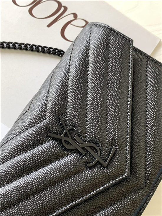 CASSANDRE SAINT LAURENT MATELASSÉ ENVELOPE CHAIN WALLET IN GRAIN DE POUDRE EMBOSSED LEATHER High