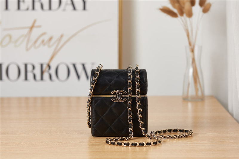 SMALL BOX WITH CHAIN Lambskin & Gold-Tone Metal Black AP2656 High