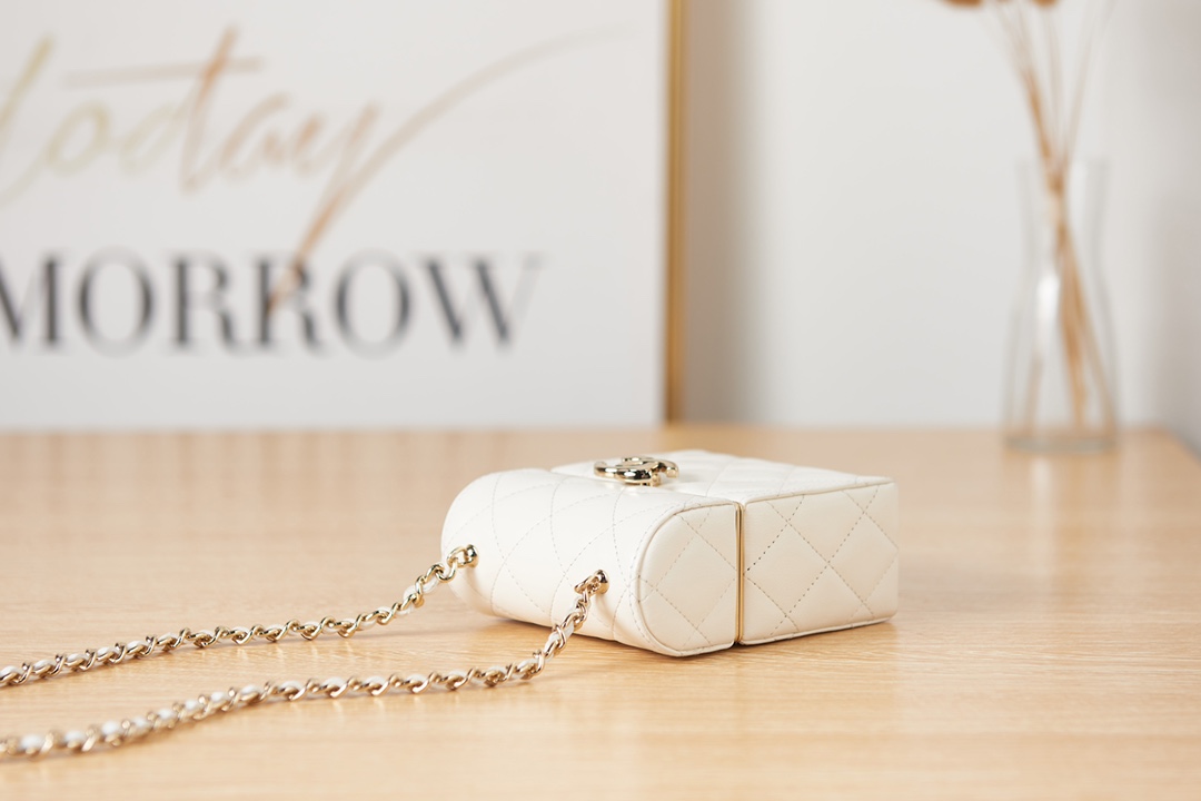 SMALL BOX WITH CHAIN Lambskin & Gold-Tone Metal White AP2656 High