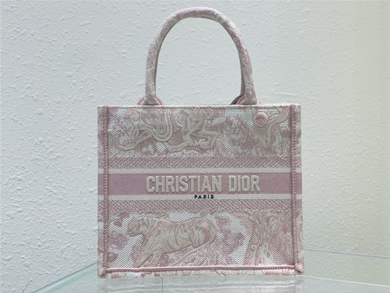 SMALL Dior BOOK TOTE Toile de Jouy Embroidery Pink High