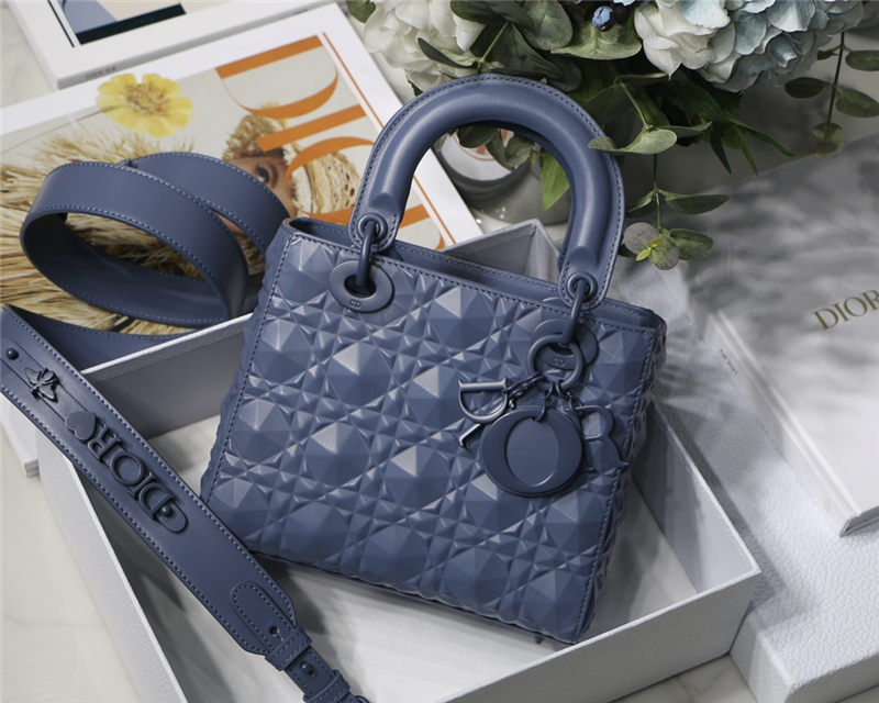 SMALL LADY Dior MY ABCDior BAGCannage Calfskin with Diamond Motif Denim Blue High