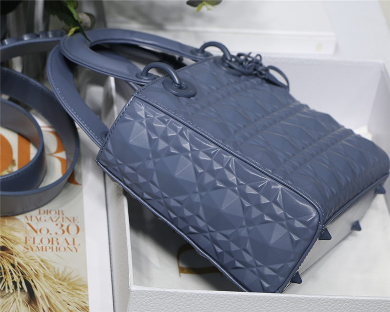 SMALL LADY Dior MY ABCDior BAGCannage Calfskin with Diamond Motif Denim Blue High