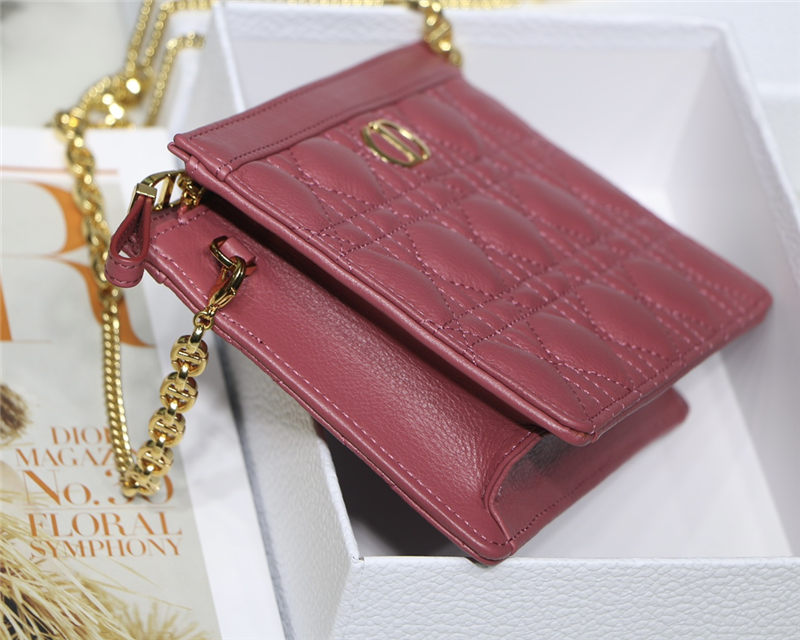 Dior CARO ZIPPED POUCH WITH CHAIN Supple Cannage Calfskin Fuchsia High