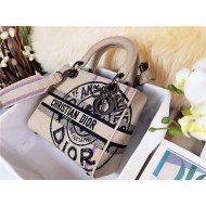 MEDIUM LADY D-LITE BAG Jute Canvas Embroidered with Dior Union Motif High