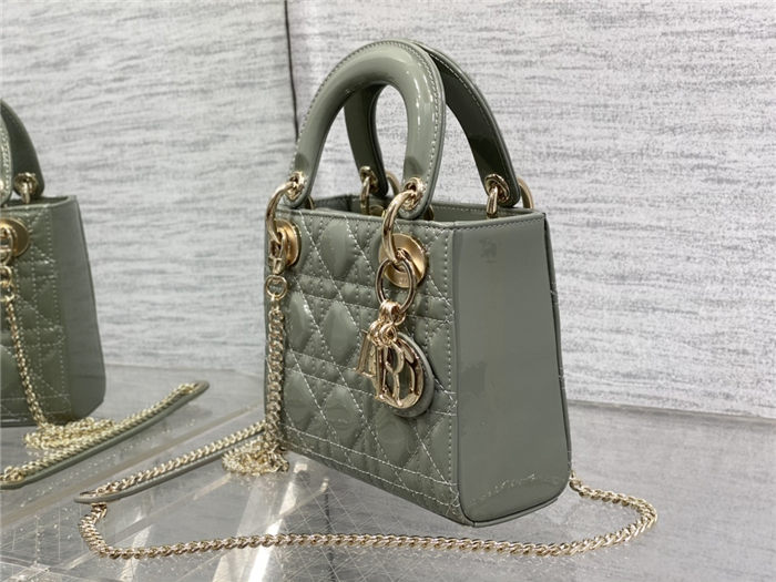 MINI LADY Dior BAG Patent Cannage Calfskin Dark Grey High