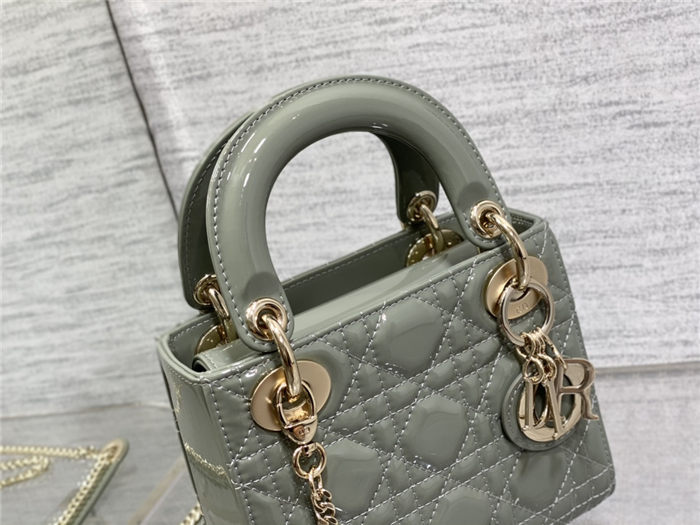 MINI LADY Dior BAG Patent Cannage Calfskin Dark Grey High