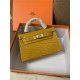 Hermes Kelly Mini II Bag Embossed Crocodile Leather WAX Silver/Gold Metal High