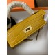 Hermes Kelly Mini II Bag Embossed Crocodile Leather WAX Silver/Gold Metal High