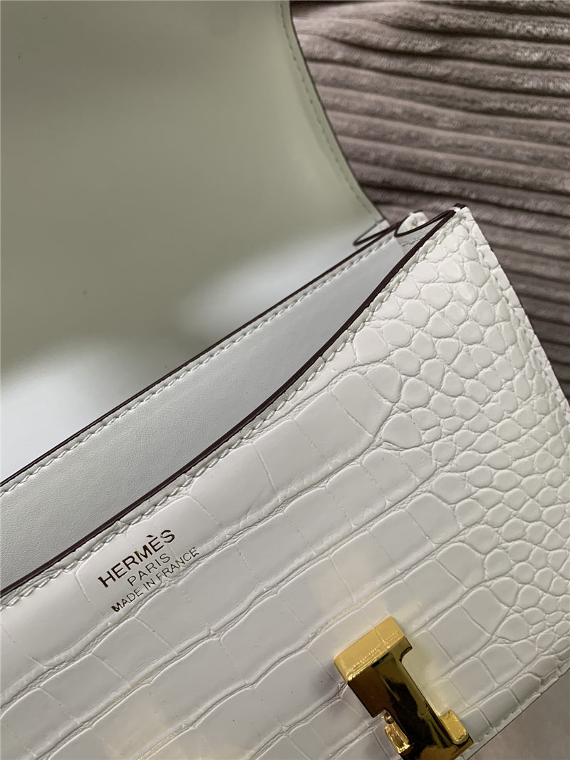 Hermes Constance 24cm Crocodile Leather Bag Silver/Gold Metal High