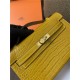 Hermes Kelly Pochette Bag Crocodile Silver/Gold Metal WAX High