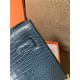 Hermes Kelly Pochette Bag Crocodile Silver/Gold Metal WAX High