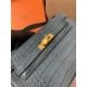 Hermes Kelly Pochette Bag Crocodile Silver/Gold Metal WAX High