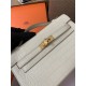 Hermes Kelly Pochette Bag Crocodile Silver/Gold Metal WAX High