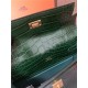 Hermes Kelly Pochette Bag Crocodile Silver/Gold Metal WAX High