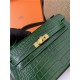 Hermes Kelly Pochette Bag Crocodile Silver/Gold Metal WAX High