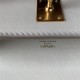 Hermes Kelly Pochette Bag Swift Leather Silver/Gold Metal WAX High