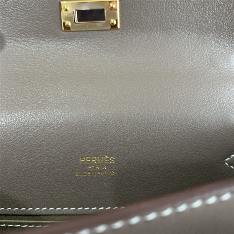 Hermes Kelly Pochette Bag Swift Leather Silver/Gold Metal WAX High